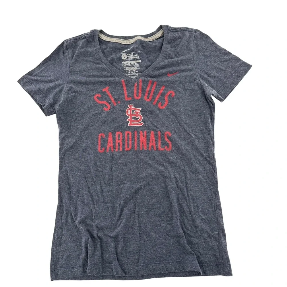 Nike St Louis Cardinals MLB V‎ Neck Tee Modern Women Large Navy Blue Slim Shirt